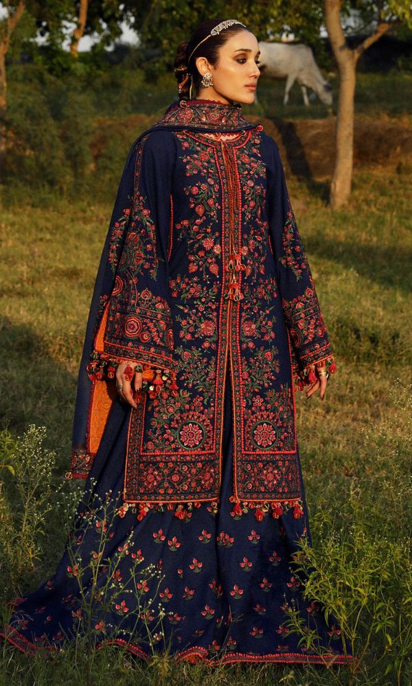 Dhanak 3pc unstitched heavy embroidered suit same embroidered shawl