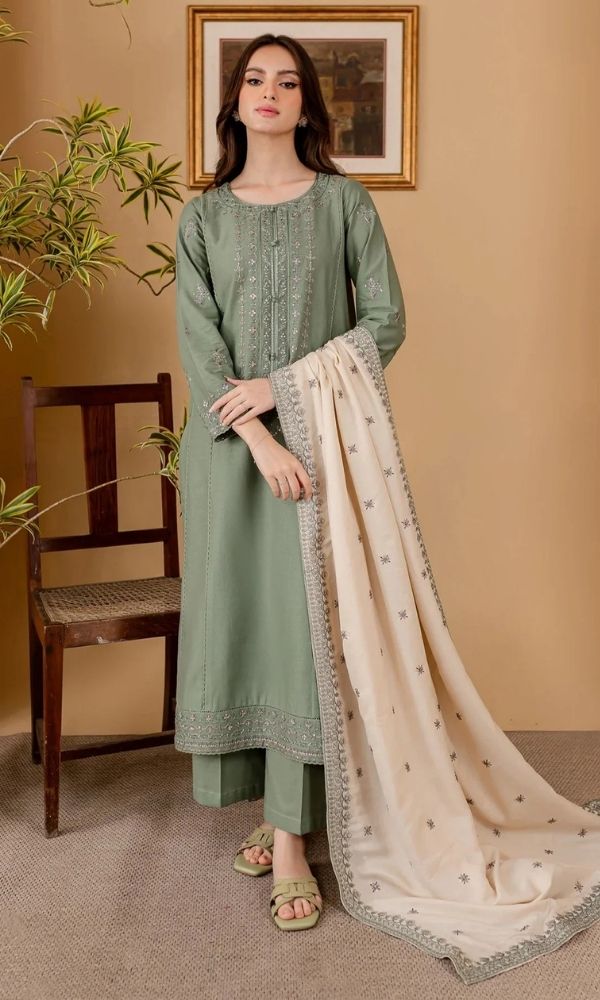 Dhanak 3pc unstitched embroidered suit