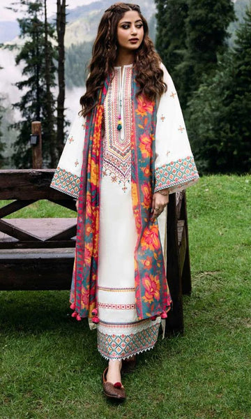 Lawn 3pc unstitched embroidered summer collection suit