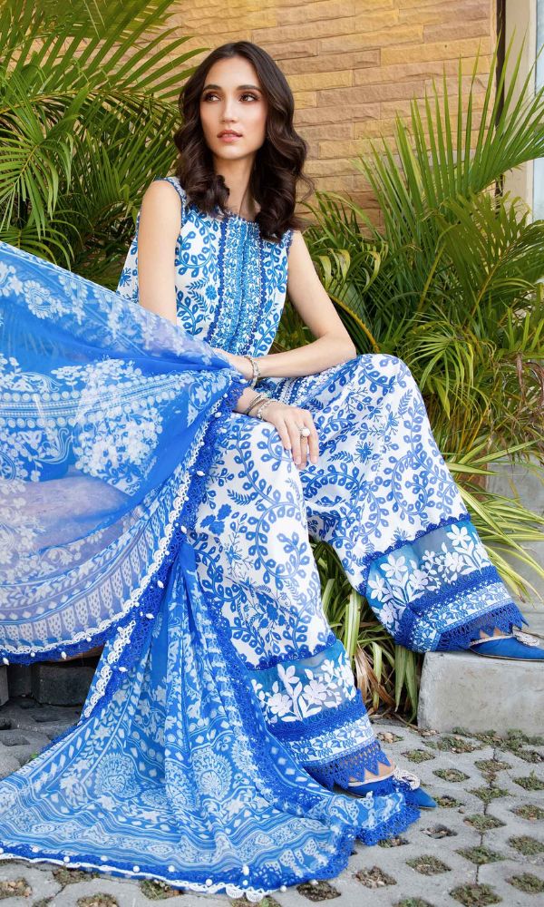 Lawn 3pc unstitched digital print suit with patches