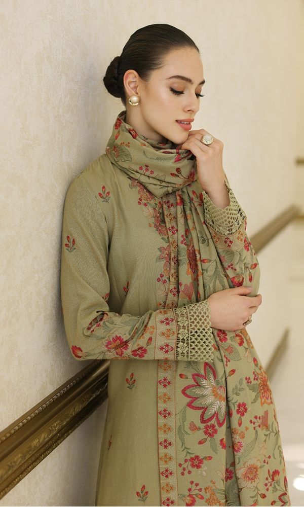 Dhanak 3pc unstitched heavy embroidered suit suit with heavy embroidered shawl