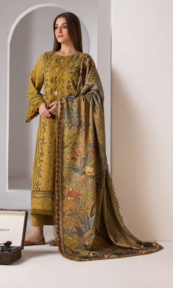Dhanak 3pc unstitched heavy embroidered suit