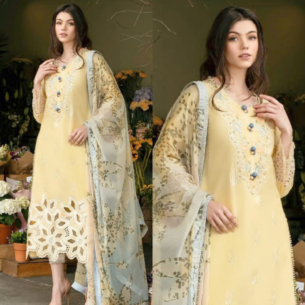 3 Piece Unstitched Fully Embroidered Lawn Suit for Women with Elegant Embroidered Shirt