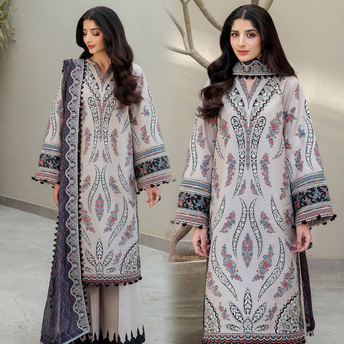 3 Piece Unstitched Fully Embroidered Lawn Suit for Women with Elegant Embroidered Shirt