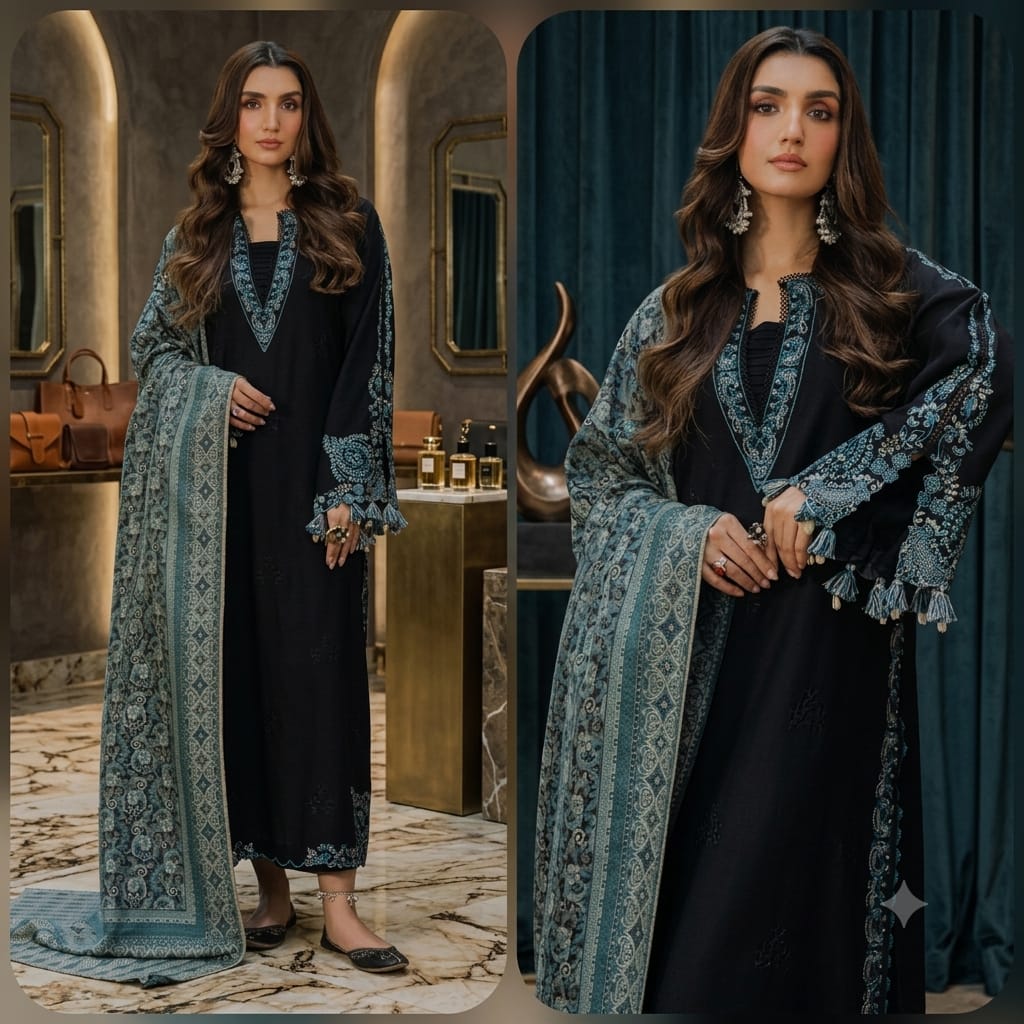 Women's Winter Embroidered Unstitched 3 Piece Suit WS-001