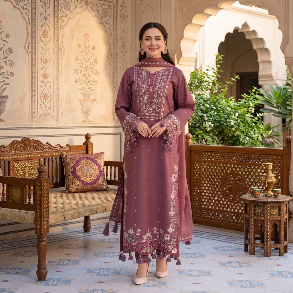 Women's winter sequence embroidered Dhanak 3 piece unstitched suit with embroidered dupatta