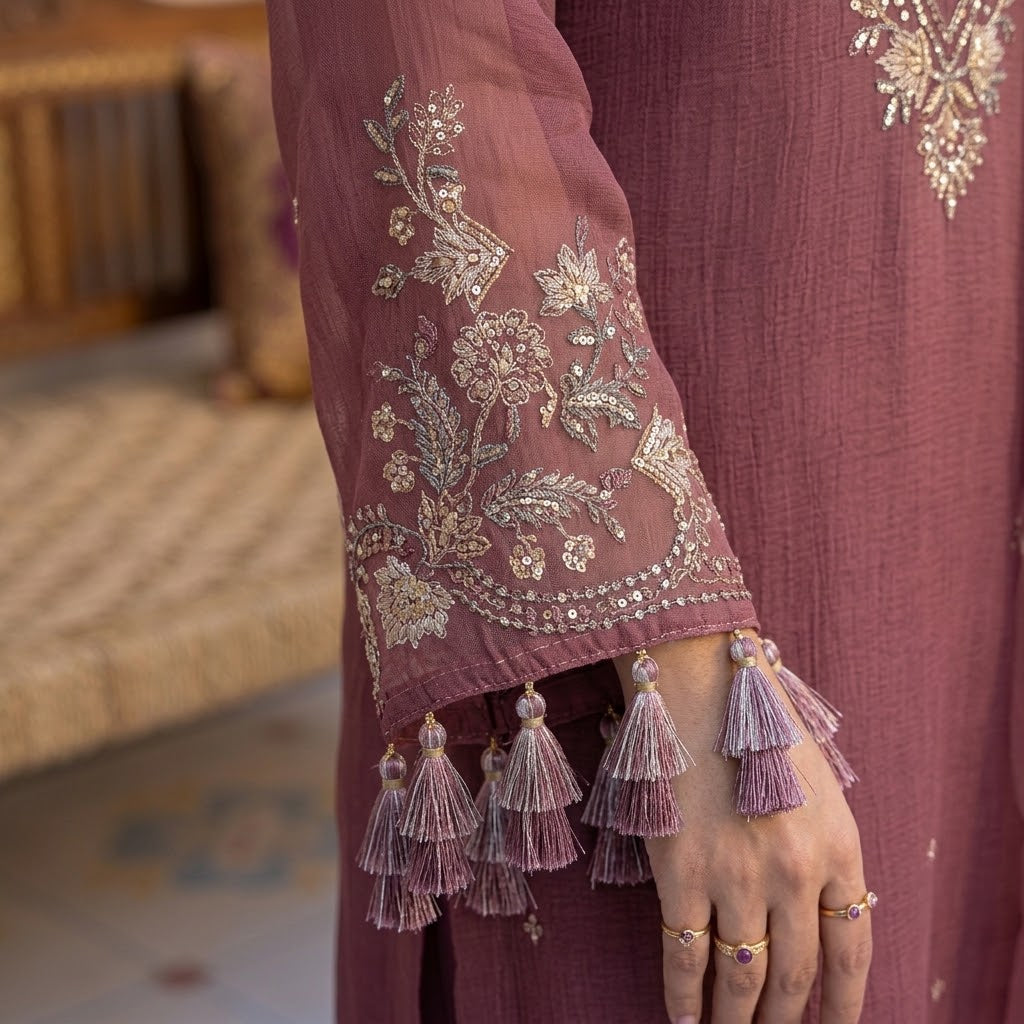 Women's Winter Sequence Embroidered Dhanak 3 Piece Unstitched Suit WS-004