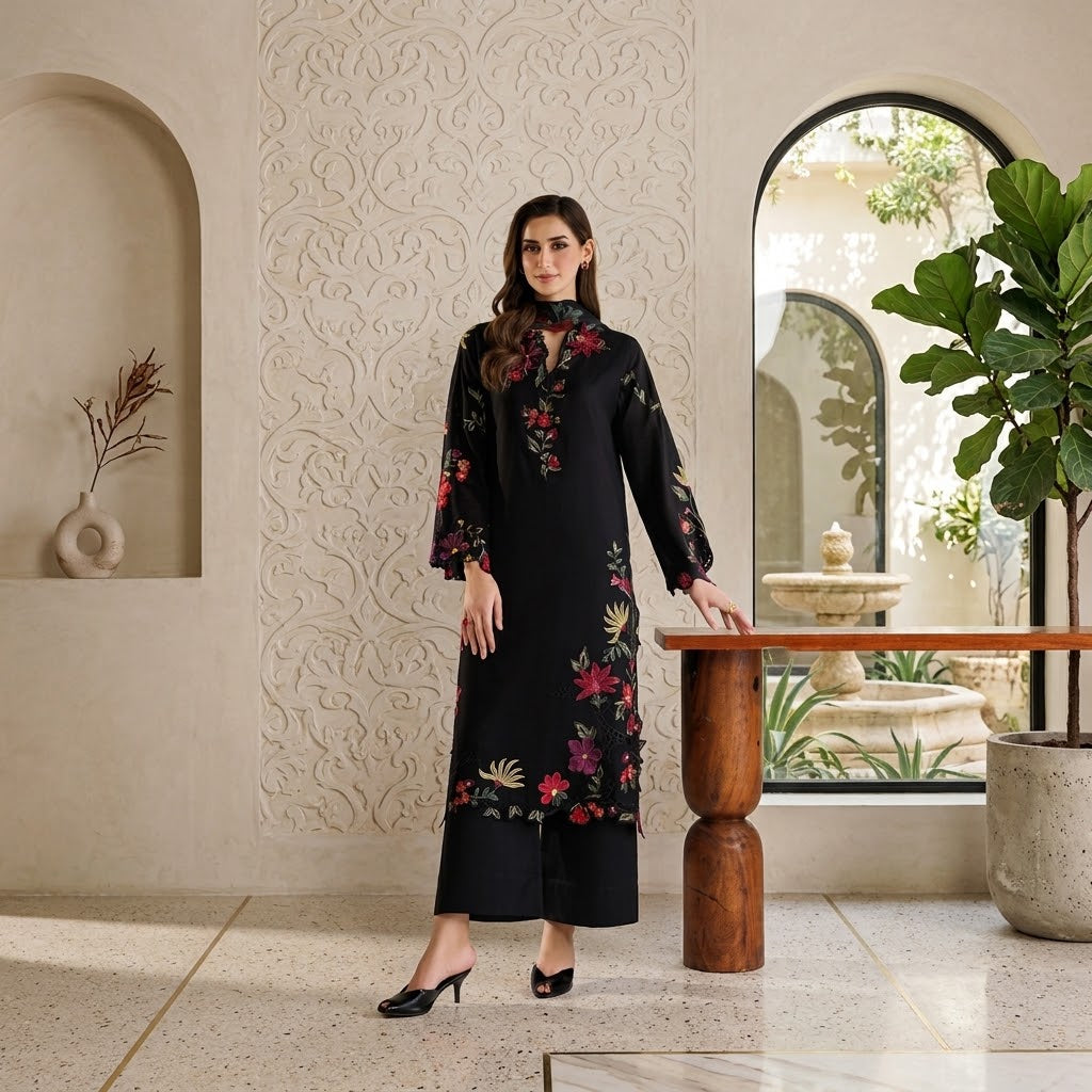 3 Piece Dhanak Embroidered Winter Suit with Digital Printed Poly Wool Shawl WS-021
