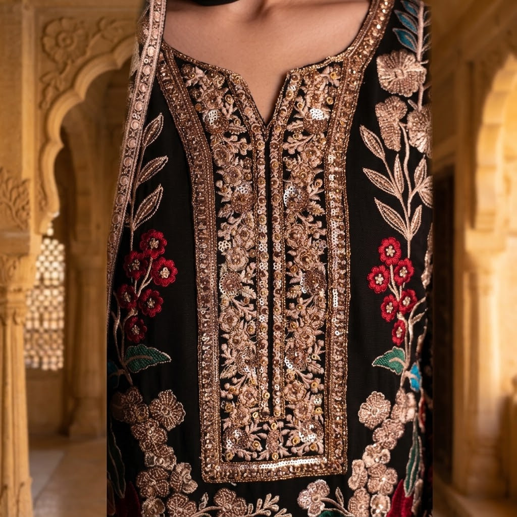 3 Piece Dhanak Embroidered Winter Suit with Bamber Chiffon Dupatta WS-024