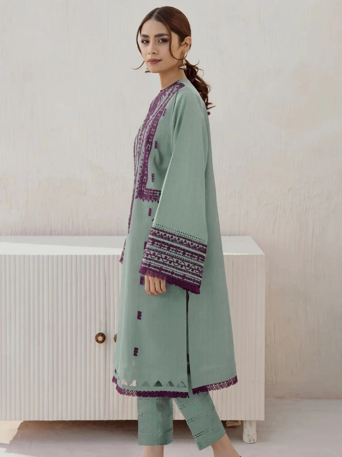 3 Piece Dhanak Embroidered Winter Suit with Embroidered Sleeves WS-026