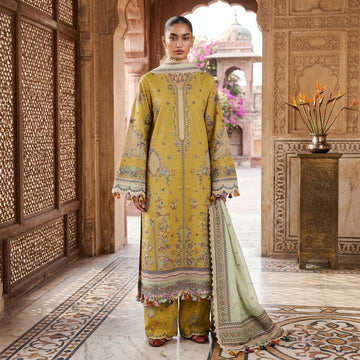 3 Piece Embroidered Chikankari Dhanak Suit with Bamber Chiffon Dupatta WS-032
