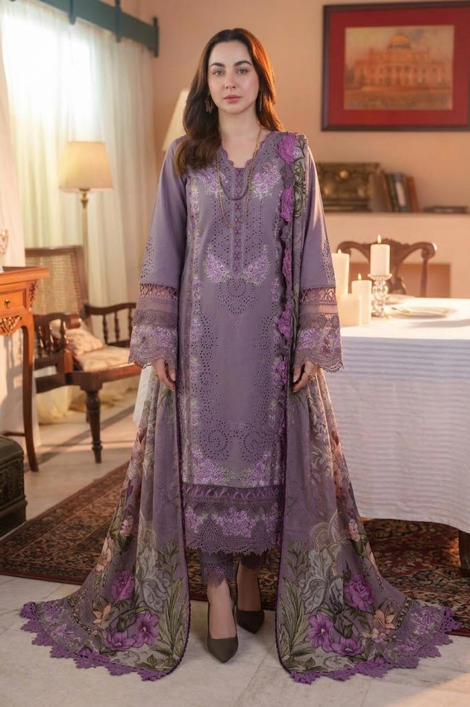 Women's Winter Embroidered Dhanak 3 Piece Suit with Digital Printed Shawl WS-41