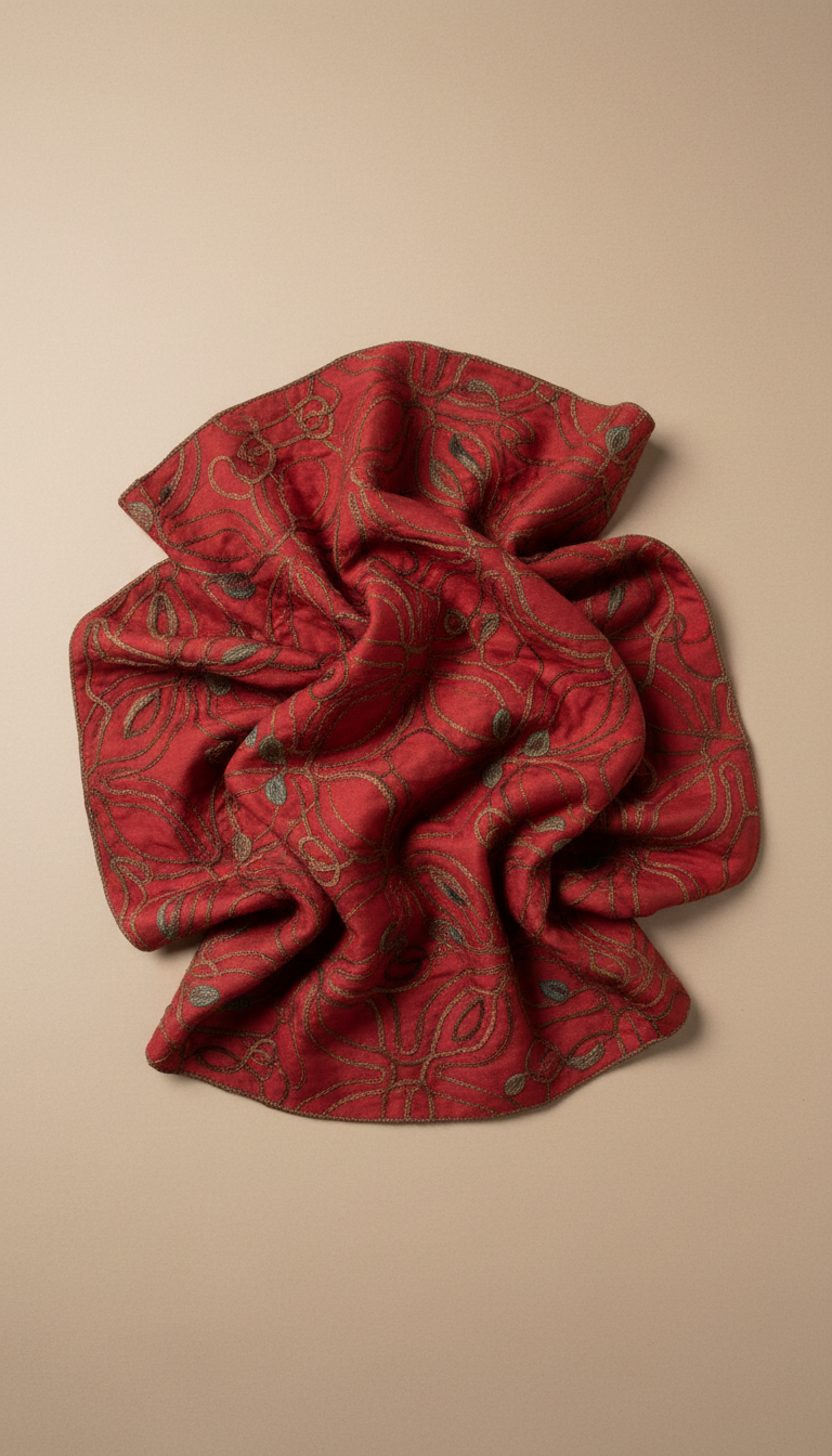 Carmine Stitch motif ensemble with mocha accents