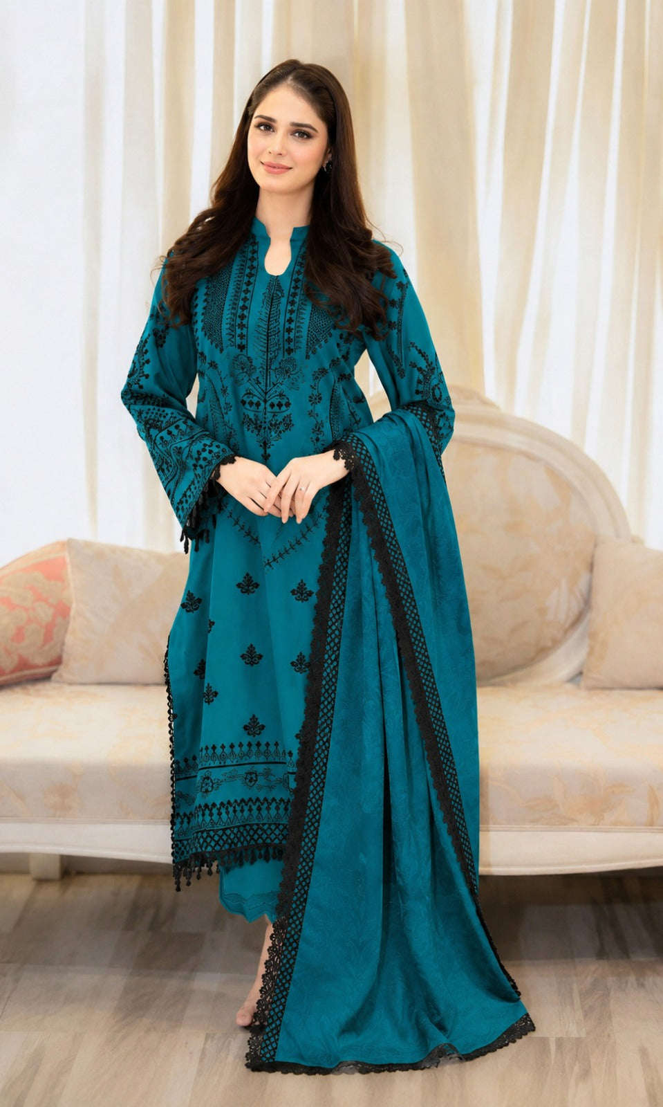 Dhanak 3pc unstitched embroidered winter colletion suit