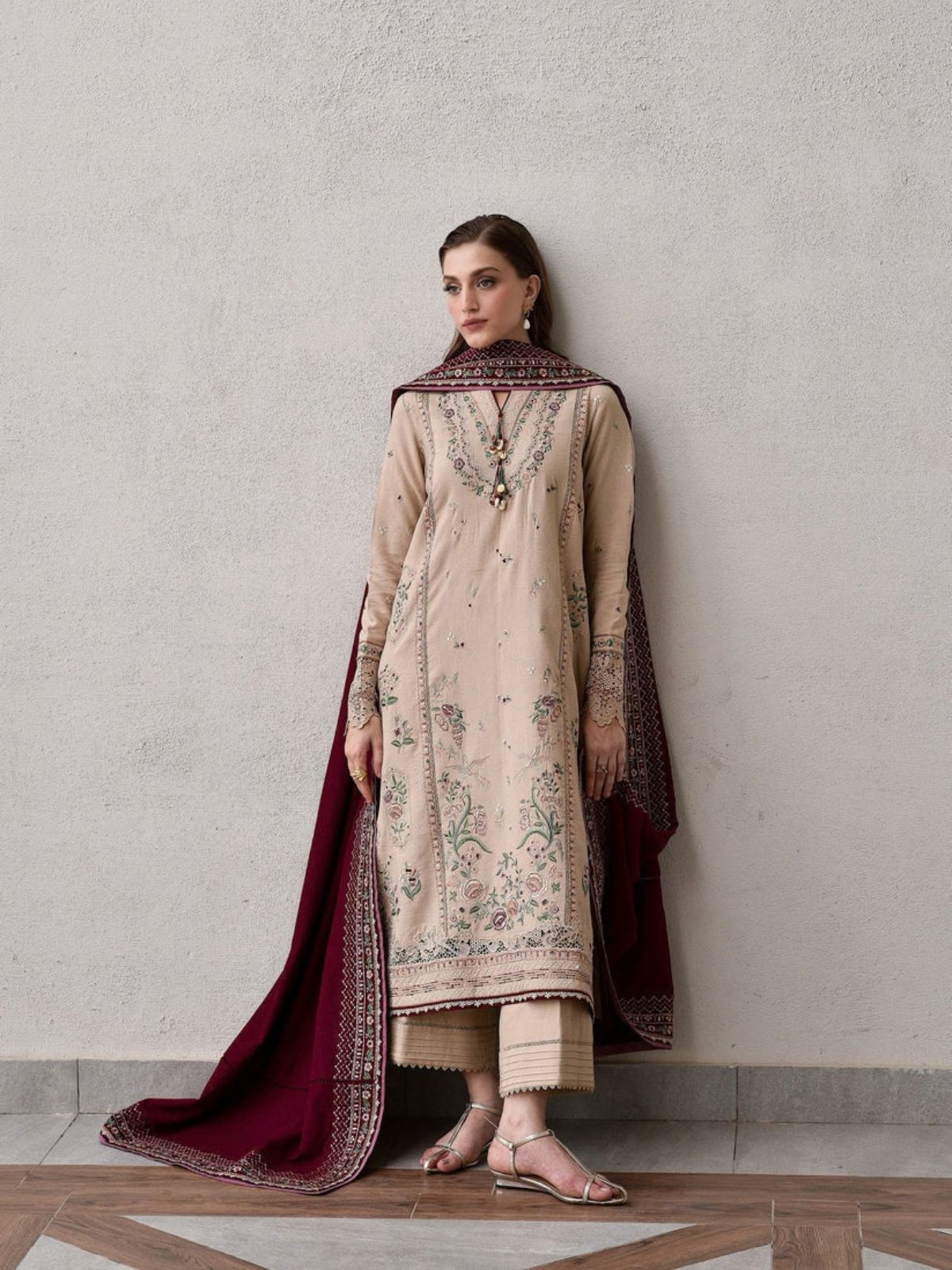 Dhanak 3pc unstitched winter collection embroidered suit