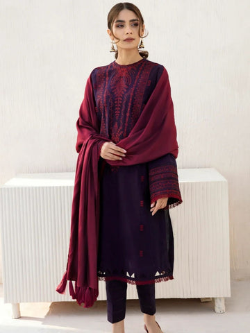 Dhanak 3pc unstitched winter collection embroidered suit