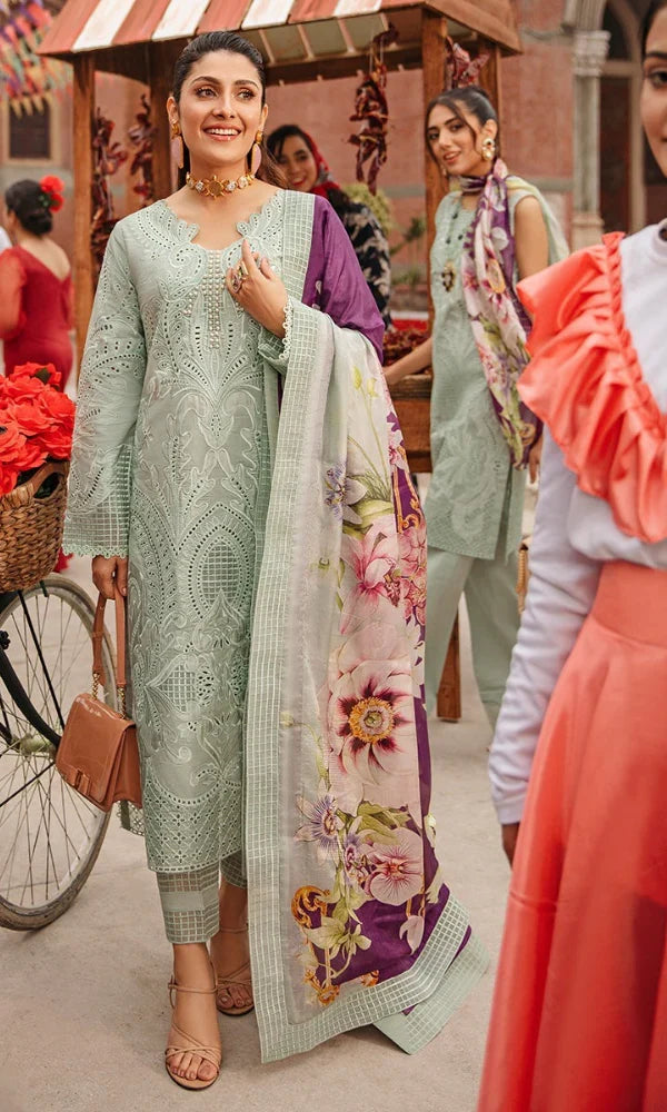Lawn 3pc chikankari heavy embroidered suit
